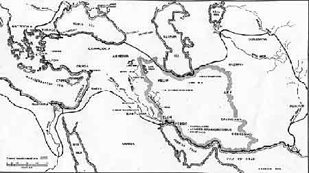 ايران امروز در ميان نقشه ايران باستان(مندرج در هند بوك سال 1935 ارتش آمريكا )